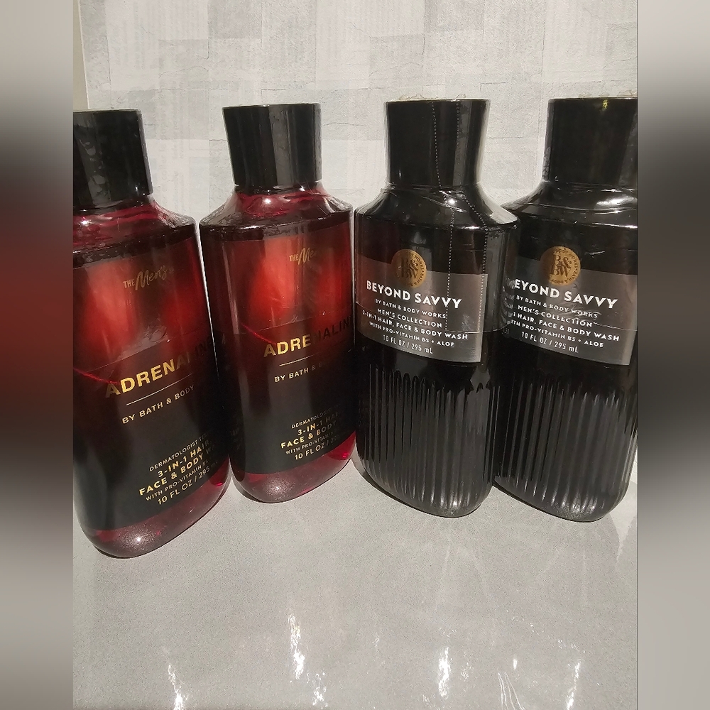 4Pc Bundle - Bath & Body Works Men's 3 in 1 Face Hair & Body Wash 10 oz Each